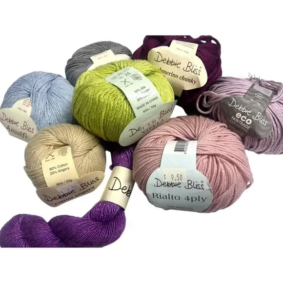 8 Skeins Debbie Bliss Assorted Yarns | Cashmere Cotton Wool | Pink Purple Blue - Picture 3 of 11